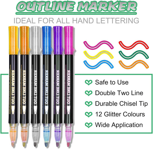 Stocking Stuffers, Outline Glitter Markers, Stocking Stuffers for Teen Girl Gifts Trendy Stuff, 12 Shimmer Markers Outline Pens for Art Supplies for
