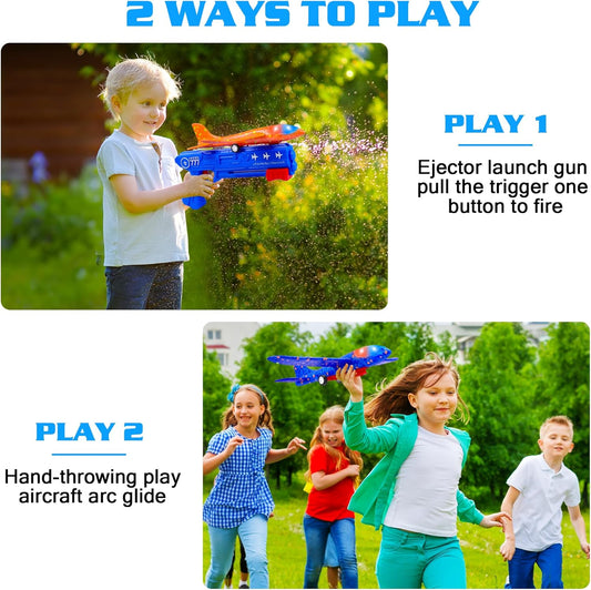 3 Pack Airplane Launcher Toys, 2 Flight Modes LED Foam Glider Catapult Plane, Outdoor Flying Toy for Kids, Birthday Gifts for Boy Girl 6+ Year Old