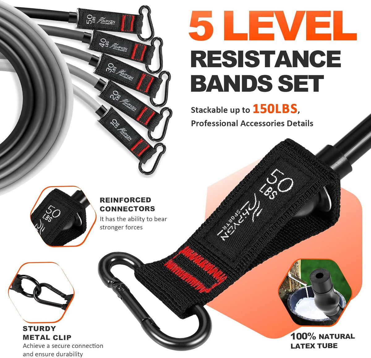 HPYGN Resistance Bands, Exercise Bands with Handles, Fitness Bands, Workout Bands with Door Anchor and Ankle Straps, for Heavy Resistance Training