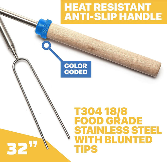 MalloMe Smores Sticks for Fire Pit Long - Marshmallow Roasting Sticks Smores Kit - Smore Skewers Hot Dog Fork Campfire Cooking Equipment, Camping
