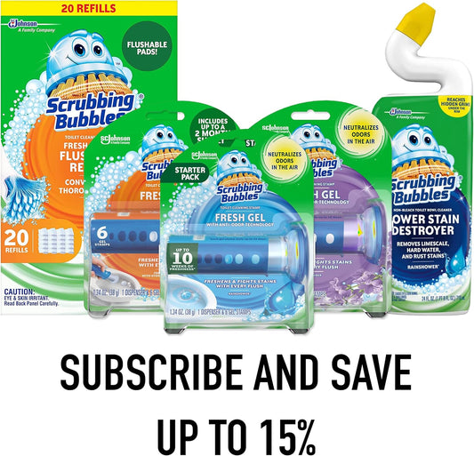 Scrubbing Bubbles Fresh Gel Toilet Bowl Cleaning Stamps, Helps Keep Toilet Clean and Helps Prevent Limescale & Rings, Rainshower Scent, 1 Dispenser