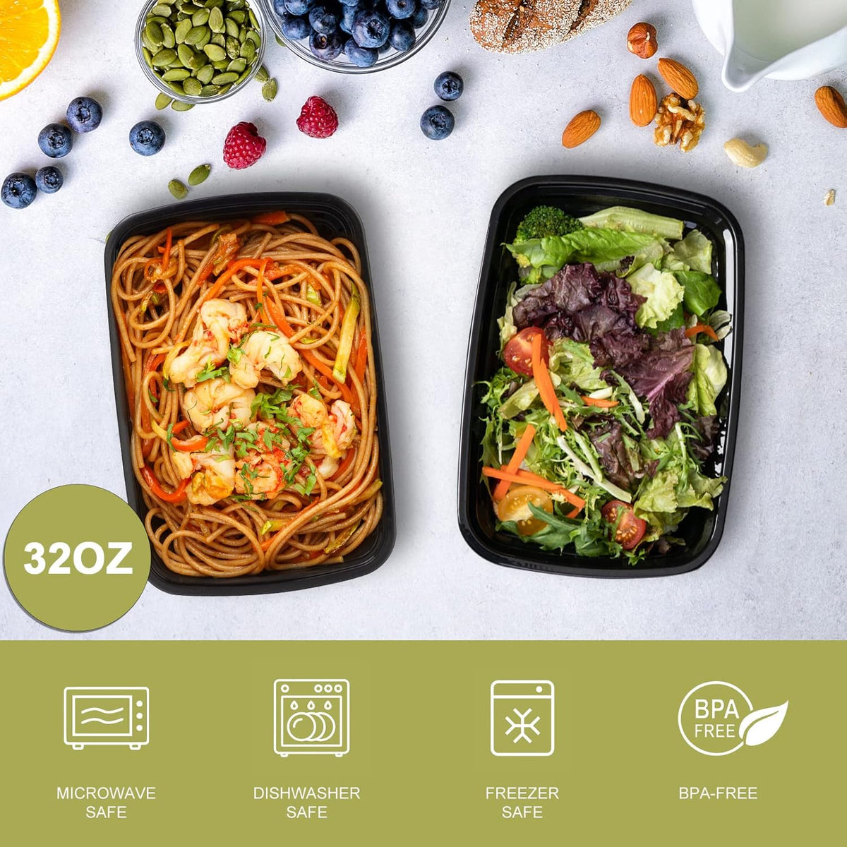 15 Pack- Meal Prep Containers 32oz, Plastic Food Prep Containers Reusable, Leakproof To Go Food Containers with Lids, BPA-Free