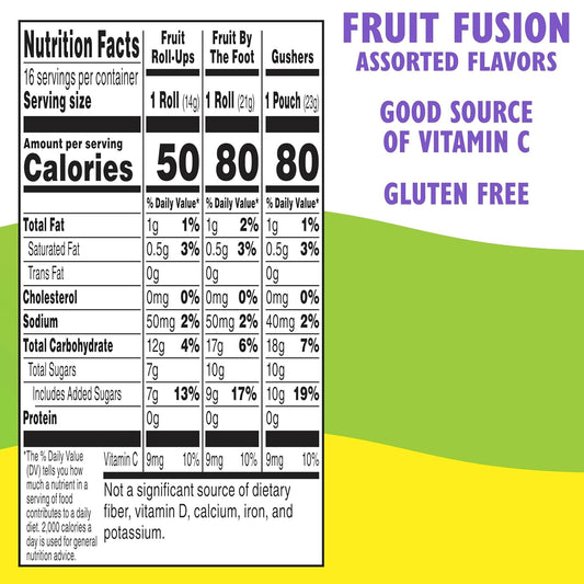Fruit by the Foot Snacks Variety Pack - Fruit Roll-Ups, Gushers, Gluten Free Gummy Kids Snack, Good Source of Vitamin C, 16 Individually Wrapped