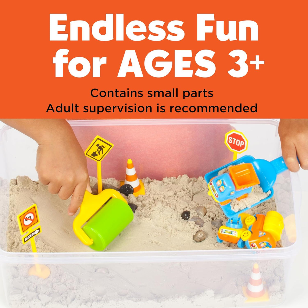 Creativity for Kids Sensory Bin: Construction Zone Playset - Preschool Learning Activities, Excavator Toys for Boys Ages 3-5+, Outdoor Toys and Gifts
