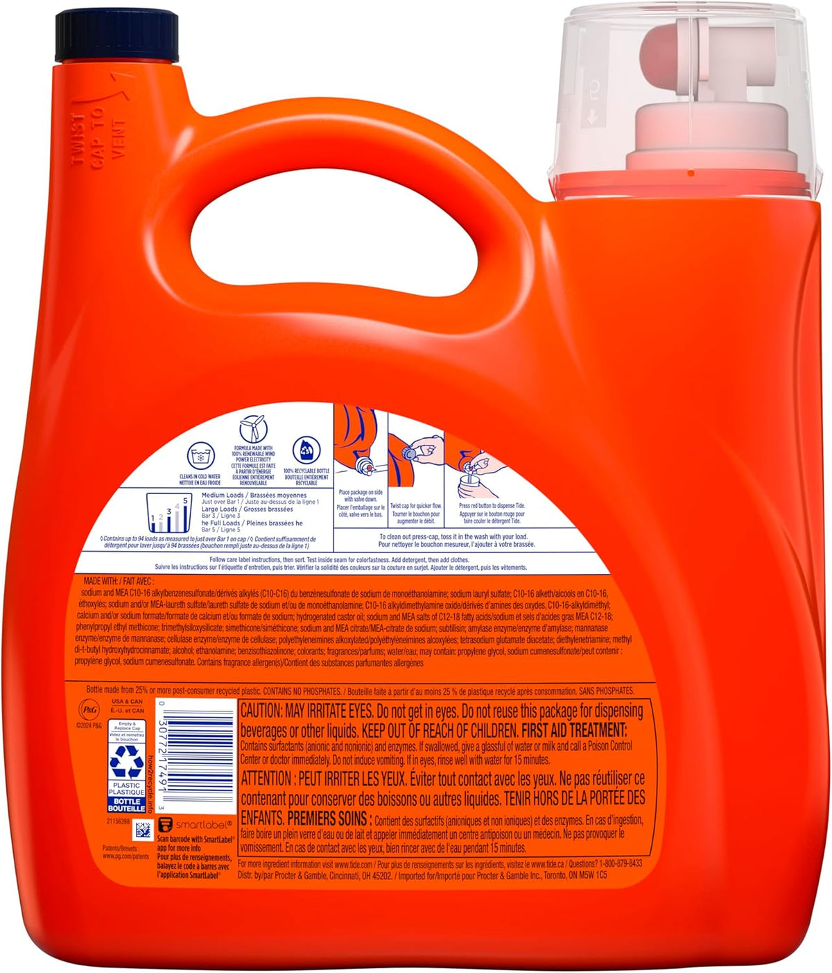 Tide Ultra Oxi Boost Liquid Laundry Detergent, 132 fl oz, 94 Loads, Advanced Stain Remover, Laundry Detergent Liquid with Extra Oxi Power (Packaging