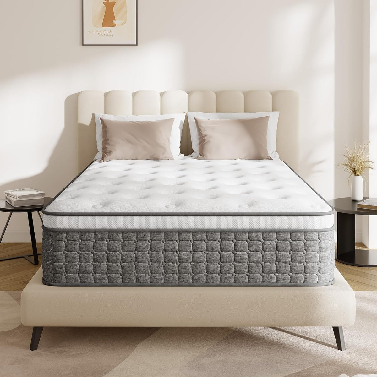 Mattress King Size, Medium Firm 14 Inch Mattresses with Extra Lumbar & Shoulder Support, Hybrid Mattress King with Gel Memory Foam Pain Relief
