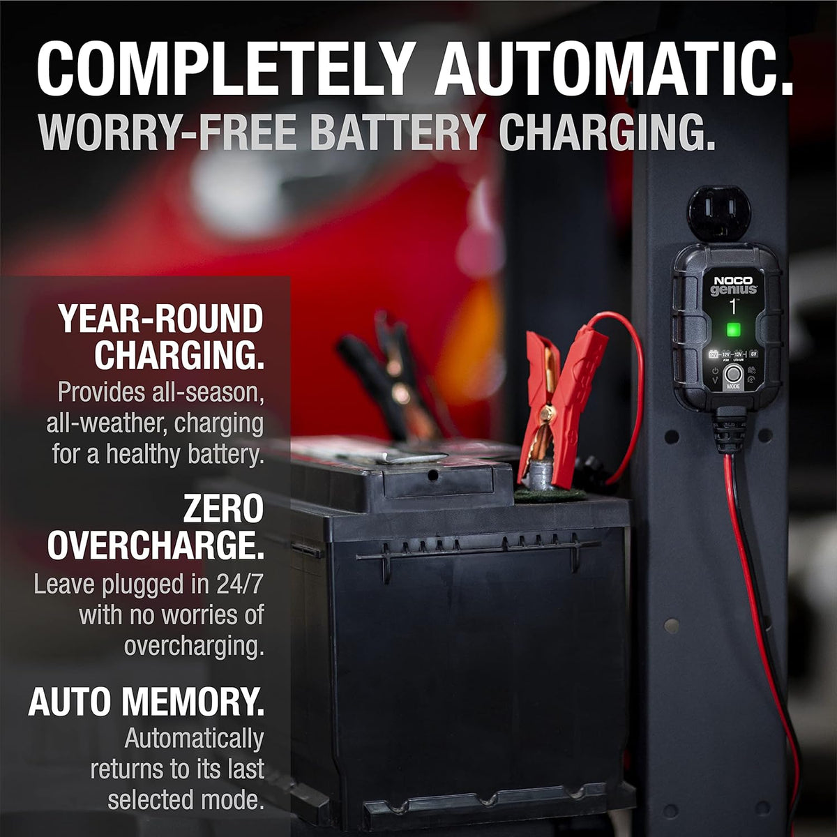 NOCO GENIUS1: 1A 6V/12V Smart Battery Charger – Automatic Maintainer, Trickle Charger & Desulfator with Overcharge Protection & Temperature