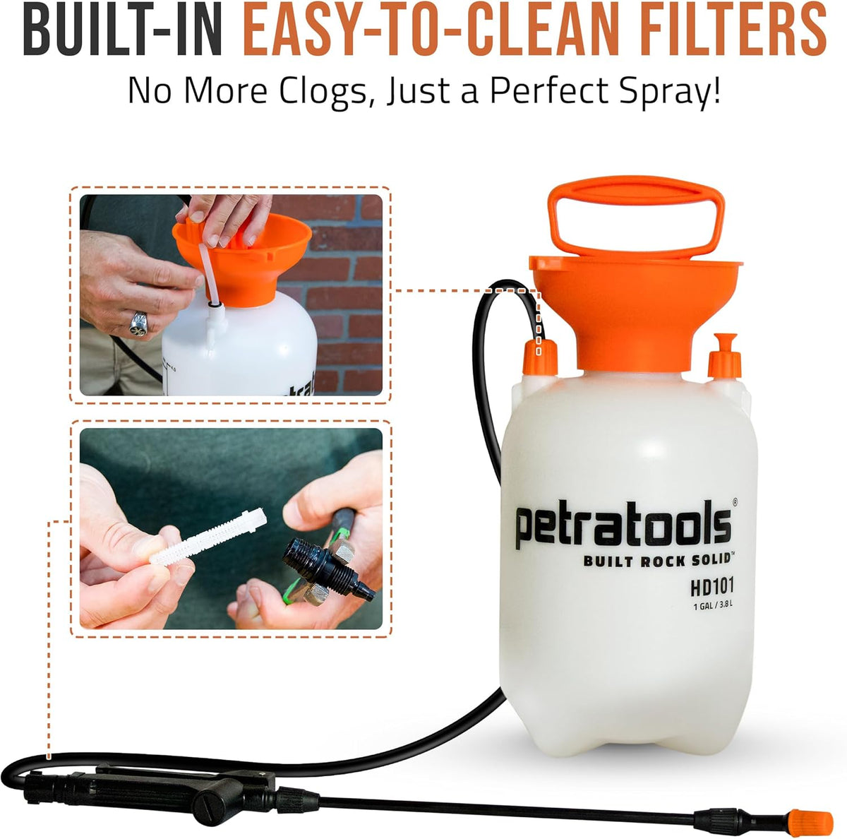 Petratools 1 Gallon Pump Sprayer – HD101 Garden Sprayer for Weeds, Lawn Care & Pesticides – 52” Long Hose, 2 Nozzles & Easy Carry Handle – Durable