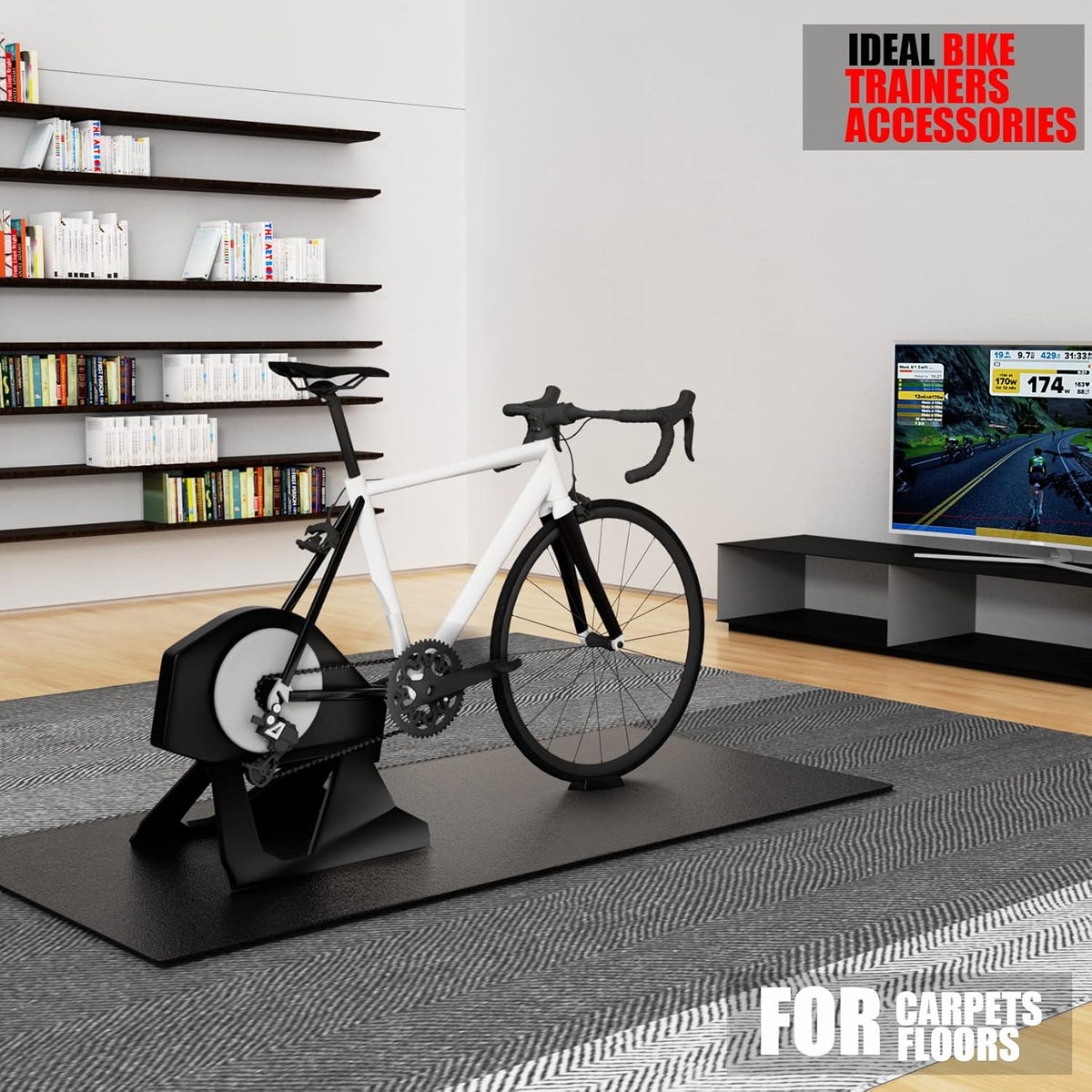 Bike Mat Compatible with Peloton Bike,Elliptical,Treadmill Mat, 6mm Thick, Under Exercise Bike Trainer Pad for Indoor Stationary Spin Bike Gym