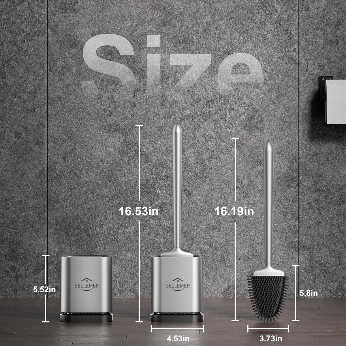 Sellemer Toilet Brush and Holder Set - Flexible Toilet Bowl Brush Head with Silicone Bristles, Compact Size for Storage and Organization, Ventilation