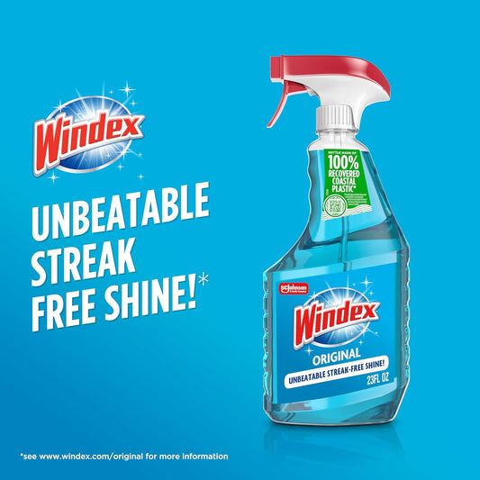 Windex Glass and Window Cleaner Spray Bottle, Packaging Designed to Prevent Leakage and Breaking, Surface Cleaning Spray, Original Blue Scent, 23 Fl