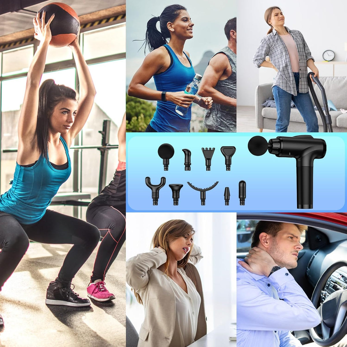 Massage Gun Deep Tissue, Handheld Electric Muscle Massager, High Intensity Percussion Massage Device for Pain Relief with 9 Attachments & 30