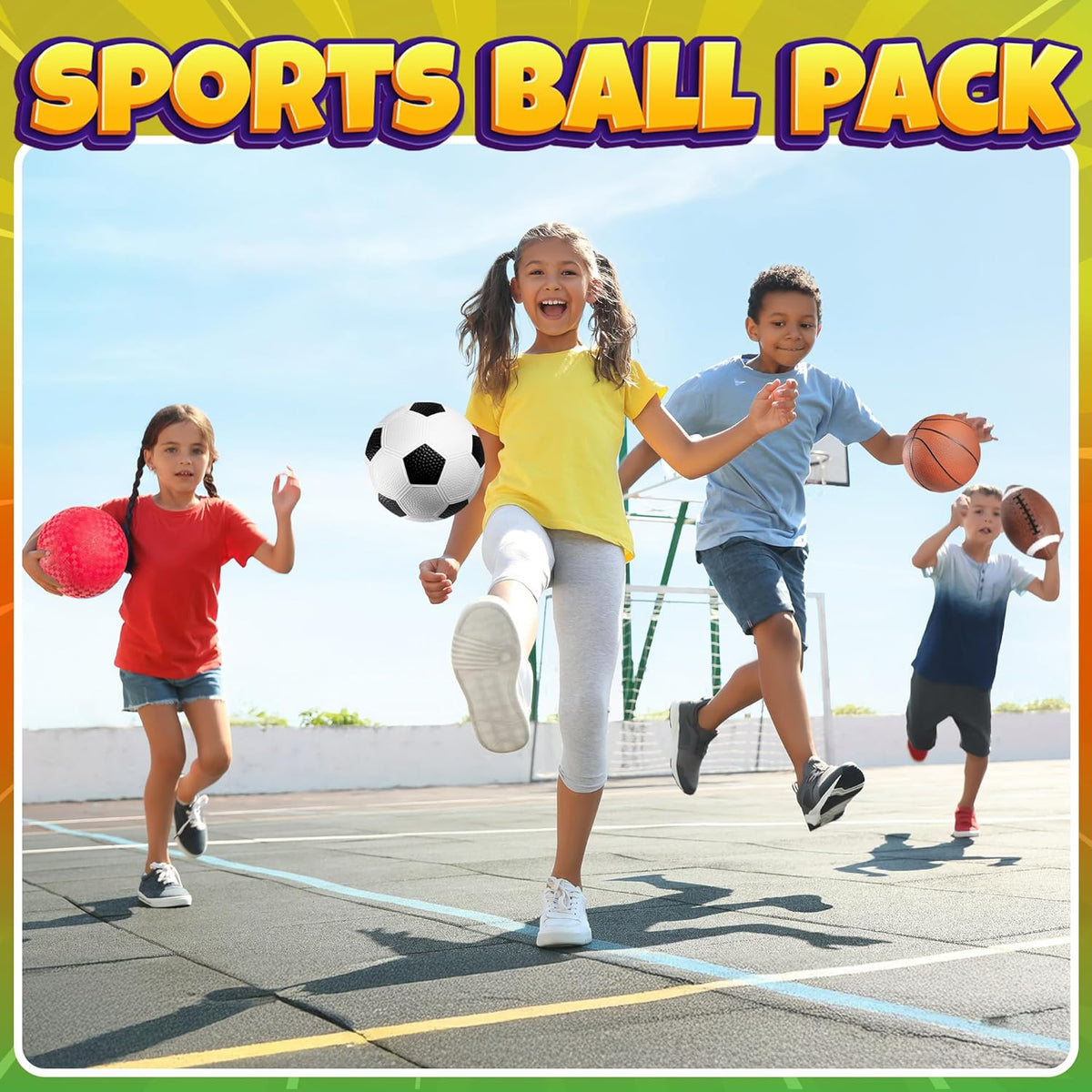 Bedwina Sports Balls for Kids & Toddlers - 5-inch Sports Balls Set Includes Football, Small Soccer Ball, Basketball, and Playground Balls, Fun