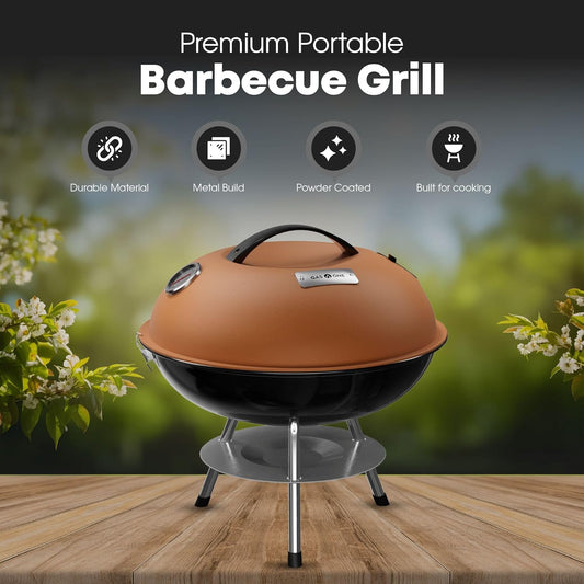 GasOne CG-14T – 14-inch Portable Barbecue Grill with 3-Point Locking Lid for Heat Preservation – Dual Venting System – Small Charcoal Grill for