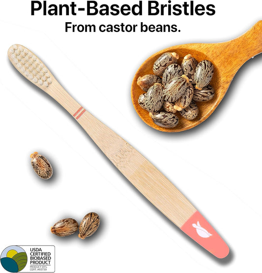 Sea Turtle Plant-Based Bristles, Bamboo Toothbrushes, Soft Natural Toothbrush for Kids (4 Pack)