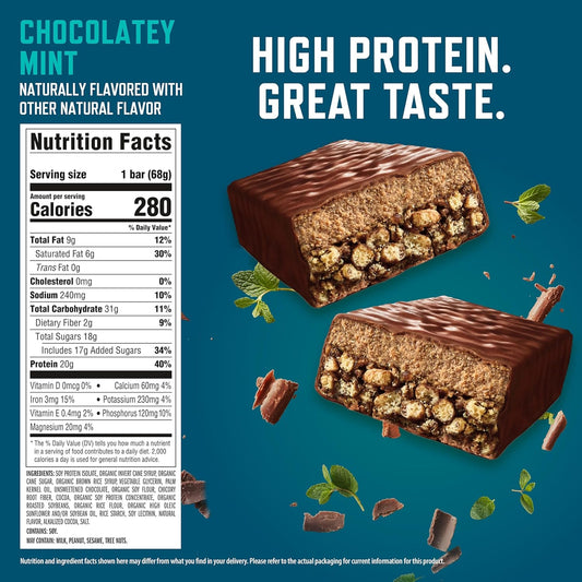 CLIF BUILDERS Protein Bars - Chocolatey Mint - 20g Plant Based Protein - Gluten Free - Non-GMO - Low Glycemic - No Artificial Sweeteners - 2.4 oz