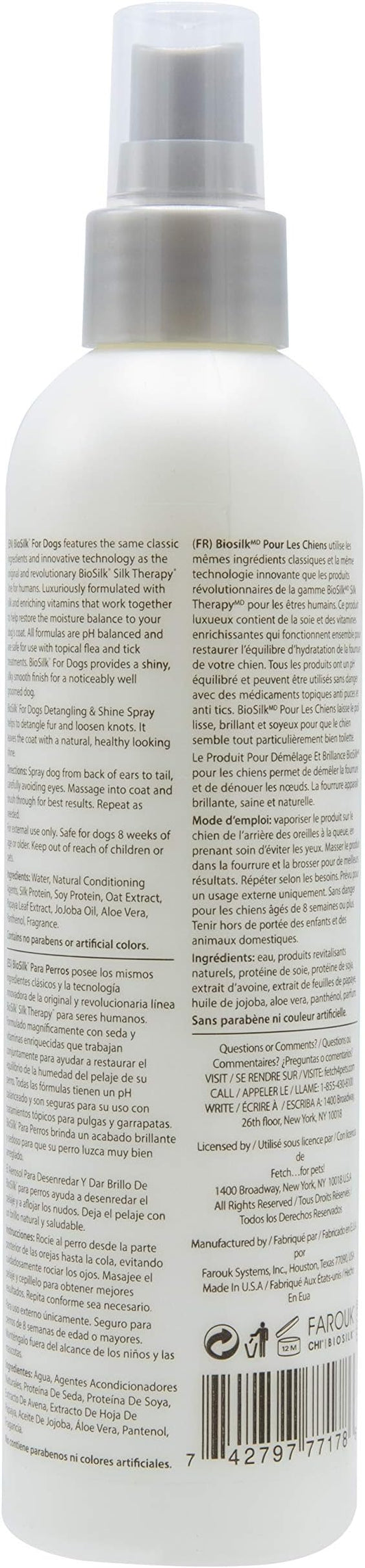 BioSilk for Dogs Silk Therapy Detangling Plus Shine Mist for Dogs | Best Detangling Spray for All Dogs & Puppies for Shiny Coats and Dematting | 8 Oz