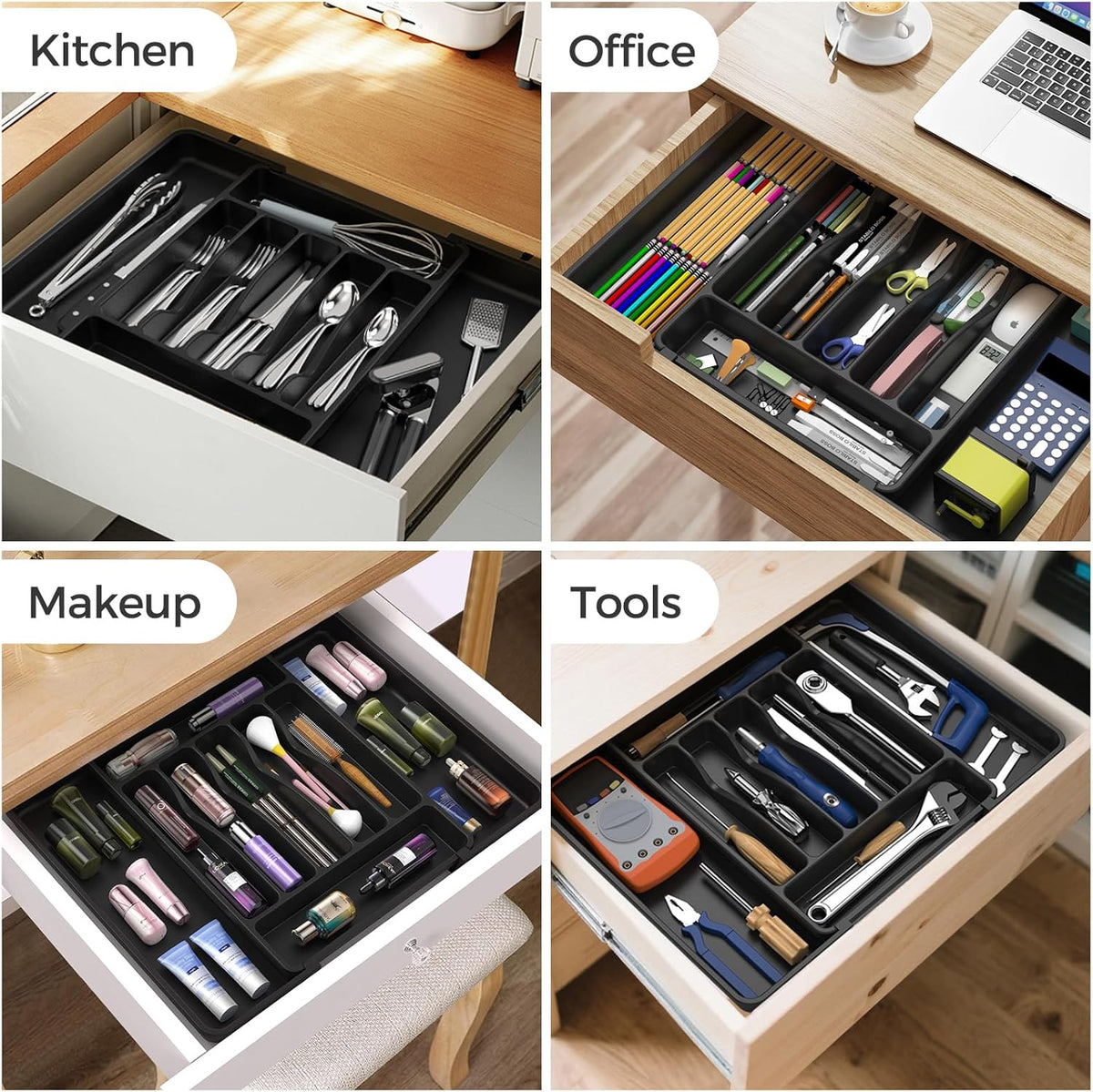 Extra Large Expandable Silverware Organizer, BPA-Free Food-Safe Cutlery Flatware Organizer, Kitchen Utensil Drawer Organizer, Adjustable Silverware
