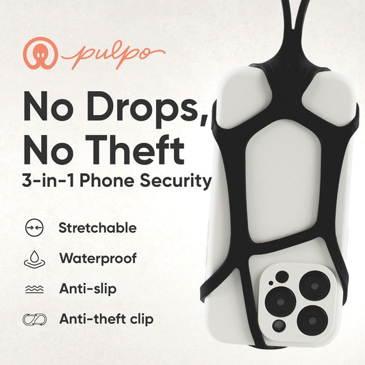 Pulpo Safety Cell Phone Lanyard Black Fits Smartphones 6.1" to 6.8” - Anti Theft Phone Strap for Men & Women, Lanyards for Phones, Hiking Phone