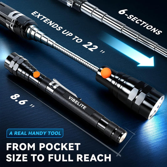 VIBELITE Extendable Magnetic Flashlight with Telescoping Magnet Pickup Tool-Cool Gadget Gifts Stocking Stuffers for Men, Teen Boys, Husband, Dad