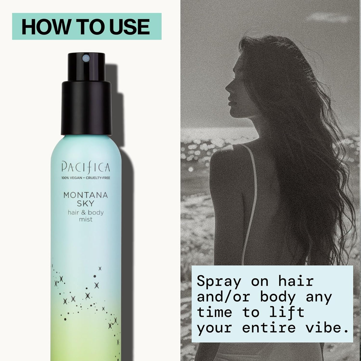 Pacifica Hair Mist Perfume & Full Body Spray for Women - Montana Sky Body Mist Fragrance w/Cedarwood, Elderflower, Black Pepper, Sage & Sandalwood Clean Beauty Alcohol-Free, Vegan & Cruelty-Free 5 oz - Cart Shape