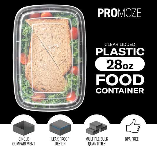 50-Pack Reusable Meal Prep Containers Microwave Safe Food Storage Containers with Lids, 28 oz - 1 Compartment Take Out Disposable Plastic Bento Lunch