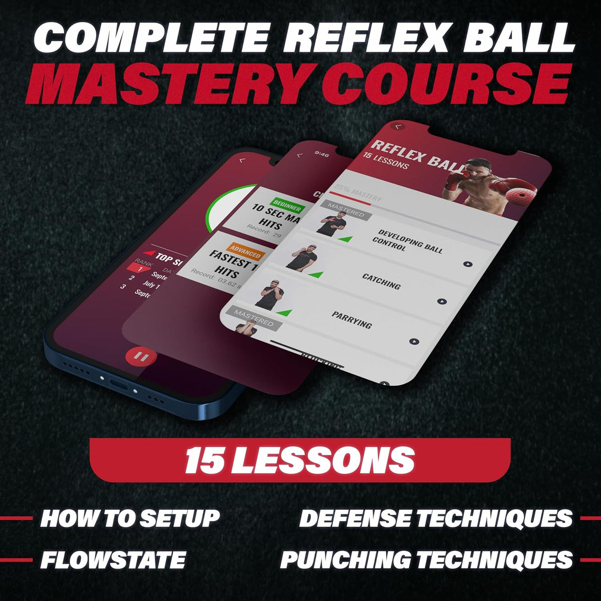 Champs MMA Boxing Reflex Ball Set with Punch Counter App | 4 Balls with Varying Weights, Headband & 4 Spare Strings to Improve Speed, Hand Eye