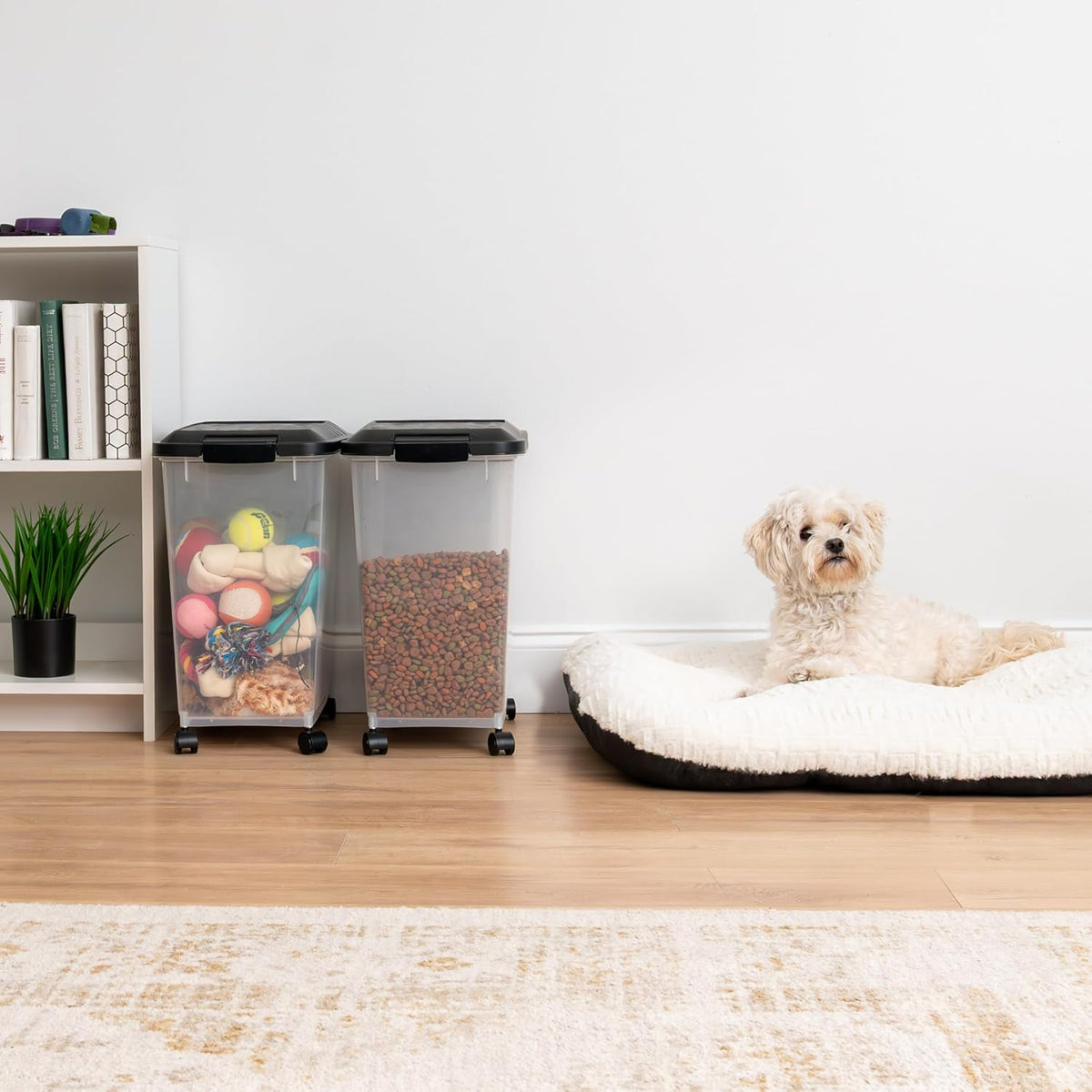 IRIS USA Dog Food Storage Container, 2 Pack, Up to 30 lbs Each, Airtight Seal for Freshness, Wheels for Rolling, Easy One Hand Opening, Made in USA