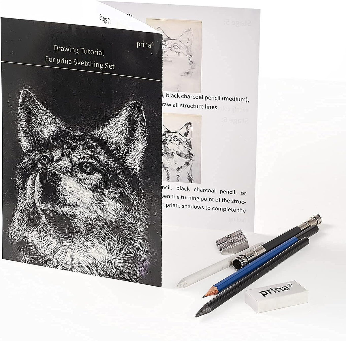 Prina 50 Pack Drawing Set Sketch Kit, Sketching Supplies with 3-Color Sketchbook, Graphite, and Charcoal Pencils, Pro Art Drawing Kit for Artists