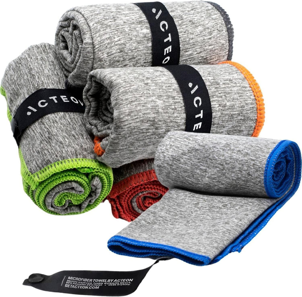 Acteon Microfiber Gym Towels 5 Pack, Quick Dry Silver ION Odor-Free Sweat Towel, Super Absorbent Fast Drying for Men & Women, Workout, Yoga, Running