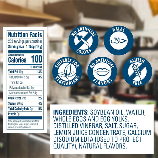Hellmann's Real Mayonnaise Jar, Condiment for Sandwiches, Salads, Mayo Made with 100% Cage Free Eggs, Gluten Free, Vegetarian, Kosher, 1 Gallon, 128