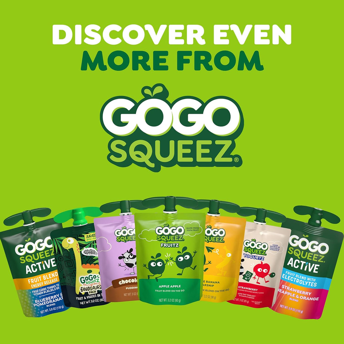 GoGo squeeZ Fruit & veggieZ Applesauce and Puree Variety Pack, Jurassic Pear, Roarrrr Berry & Prehistoric Peach, 3.2 oz (Pack of 20), Unsweetened