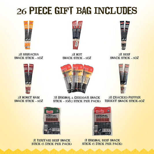 Jerky.com 26pc Meat Sticks Variety Pack | Healthy Snack for Adults | Low Sugar & High Protein | Gluten Free & Keto Meat Sticks | Pork, Turkey, Ham