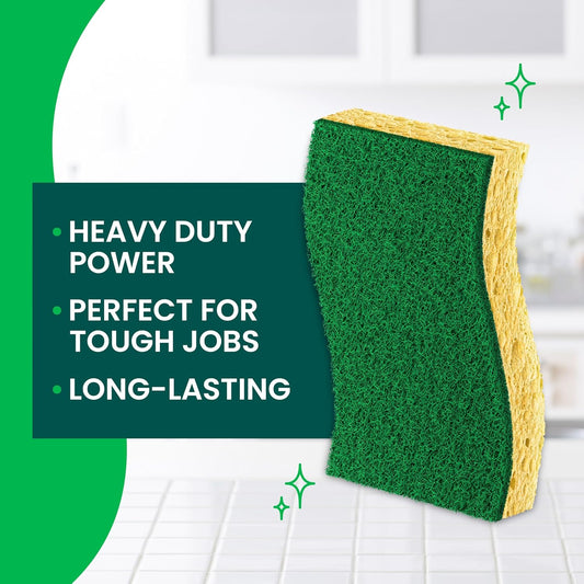 Scotch-Brite Heavy Duty Scrub Sponge, 6 Kitchen Sponges Designed for Tough Messes in the Kitchen that Last 3X Longer*, Best for Cast Iron Skillets