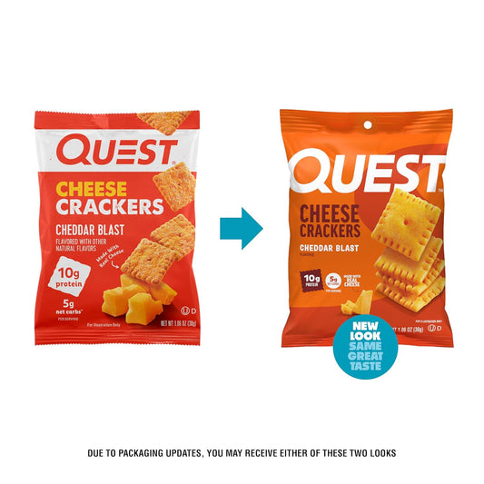 Quest Nutrition Cheese Crackers, Cheddar Blast, 10g Protein, 5g Net Carbs, 1g Sugar, Made with Real Cheese, High Protein Snack, 12 Packs (1.06 oz