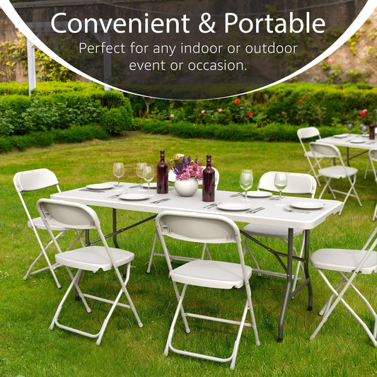 6 Feet Foldable Table with Built in Handle & Steel Legs | 6FT Heavy Duty Folding Portable | Perfect for Party, Dining, Wedding, Events, Picnic