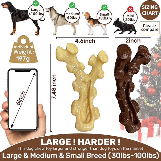 2 Pack Dog Chew Toys for Aggressive Chewers,Boredom and Stimulating Best Dog Toys for Medium/Large Breed,Tough Almost Indestructible Dog Bones for