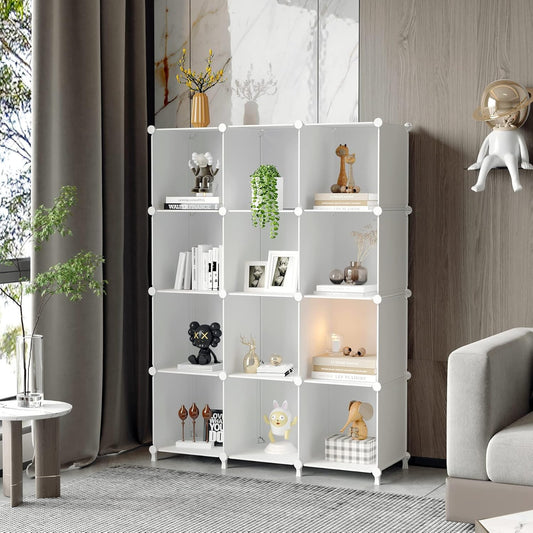 AWTATOS Cube Storage Organizer Storage 12 Cube Bookshelf DIY Plastic Closet Clothes Storage Shelves with Wooden Mallet, Stackable Storage Solution