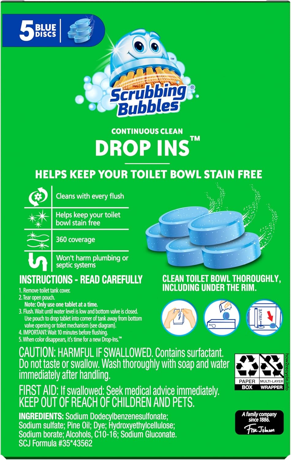 Scrubbing Bubbles Toilet Bowl Tablets, Continuous Clean Toilet Drop In Discs, Each Tablet Provides 4 Weeks of Protection Against Stains and Build Up