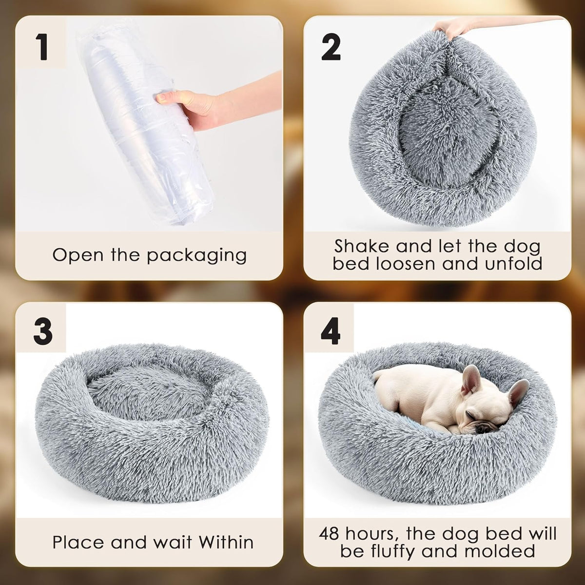 Hoewina Dog & Cat Bed for Indoor Cats, 20in Calming Donut Bed for Puppy and Kitten, Washable Round Fluffy Pet Bed for Small Medium Dogs and Cats
