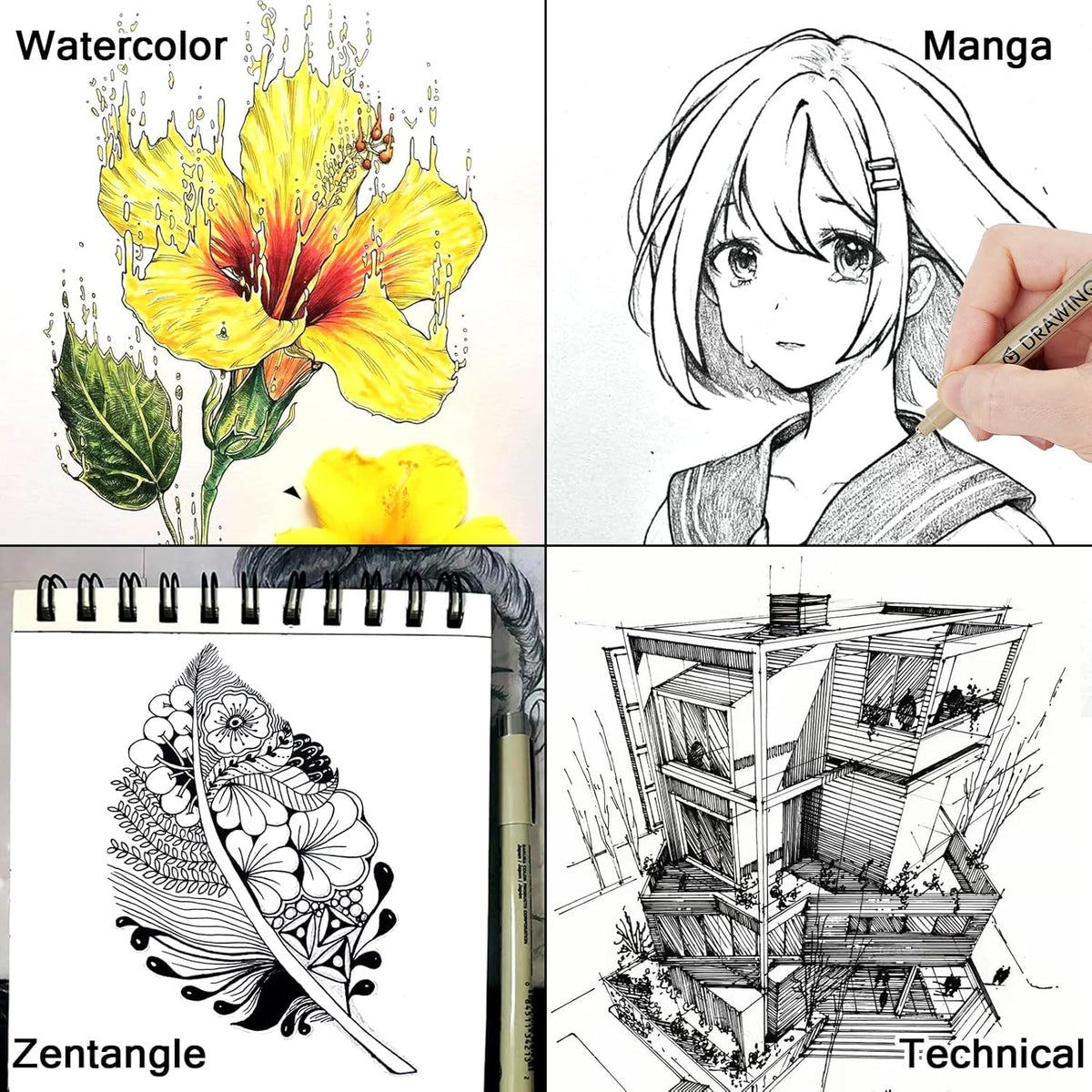 Muchcute Micro Fineliner Drawing Art Pens: 12 Black Fine Line Waterproof Ink Set Artist Supplies Archival Inking Markers Liner Sketch Outline Anime