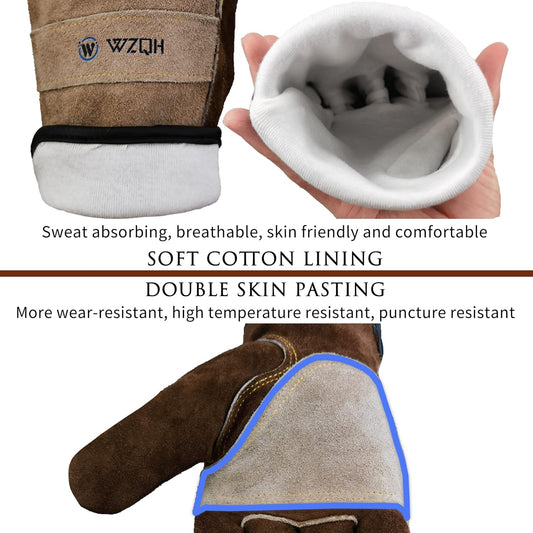 Leather Work Gloves for Men or Women. Large Glove for Gardening, Tig/Mig Welding, Construction, Chainsaw, Farm, Ranch, etc. Cowhide, Cotton Lined