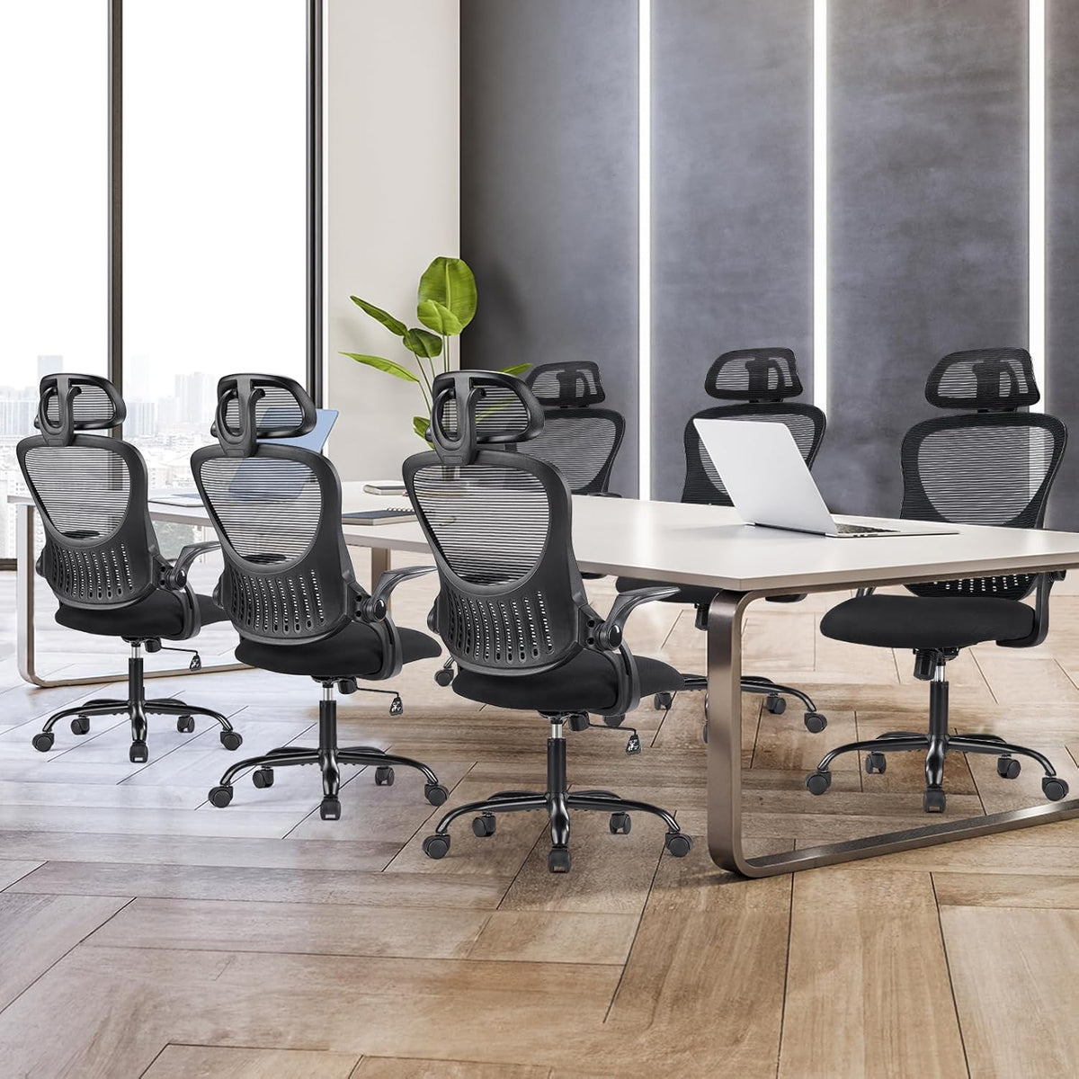 Sweetcrispy Office Computer Desk Chair, Ergonomic High-Back Mesh Rolling Work Chairs with Wheels and Adjustable Headrests, Comfortable Lumbar