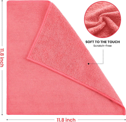 Microfiber Cleaning Cloth, 12 Pack Assorted Color Cleaning Rags for Housekeeping, Colorful Reusable Microfiber Towels for Car, Kitchen, Bathroom and
