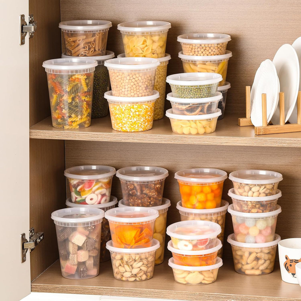 AOZITA 24 Sets Plastic Deli Food Containers With Lids, 8 oz 16oz 32oz Variety pack, Airtight Food Storage Containers, Freezer/Dishwasher/Microwave