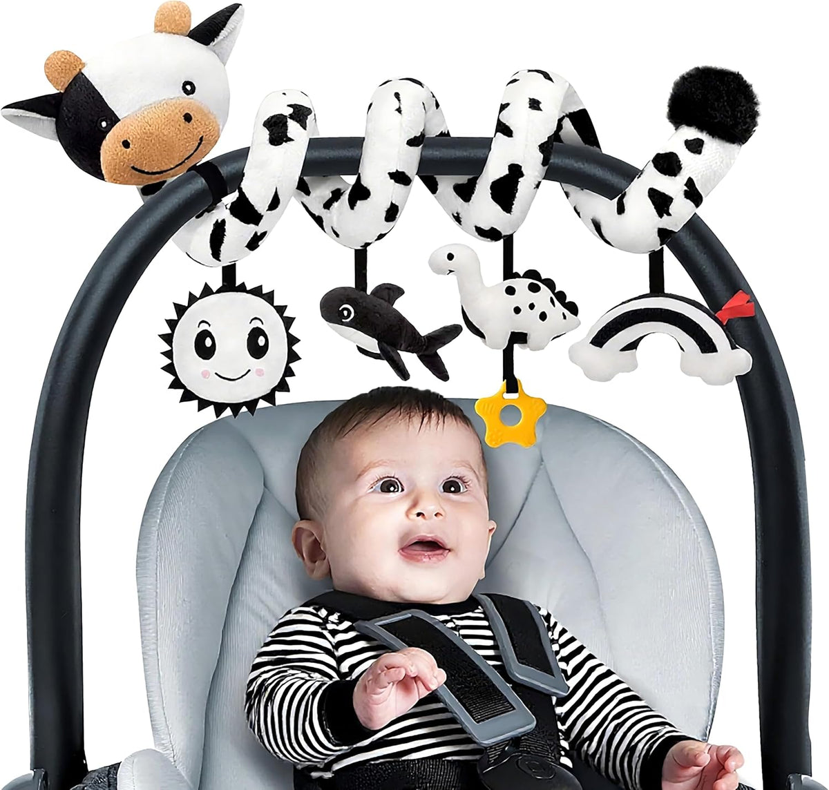 Spiral Car Seat Baby Toys 0-6 Months, Infant Carseat High Contrast Sensory Toys Hanging Stroller Accessories, Newborn Shower Gifts for Baby Boys