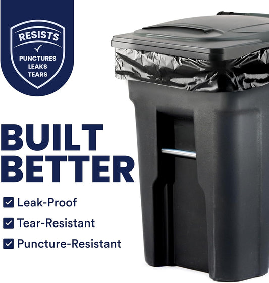 Plasticplace 95-96 Gallon Heavy Duty Black Trash Bags - Contractor Grade, Extra Large Garbage Bags for Construction & Outdoor Trash Cans, 1.2 Mil