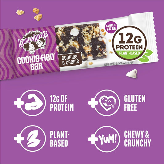 Lenny & Larry's Cookie-fied Protein Bar – Cookies & Creme Vegan Protein Bars 9x45g – Healthy Snacks with 12g Plant Protein & 5g Fiber – Gluten free