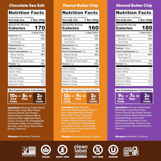 IQBAR Brain and Body Plant Protein Bars - Chocolate Lovers Variety - 12-Count - Keto, Vegan, High Fiber, Gluten Free, Dairy Free, Low Sugar Snack