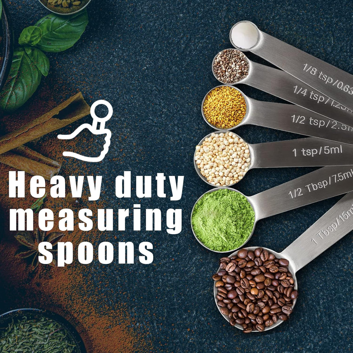 Measuring Spoons, Premium Heavy Duty Stainless Steel Measuring Spoons Cups Set, Small Tablespoon with Metric and US Measurements, Set of 6 for